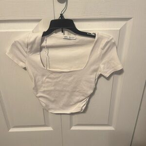 Zara White Square Neck Crop Top